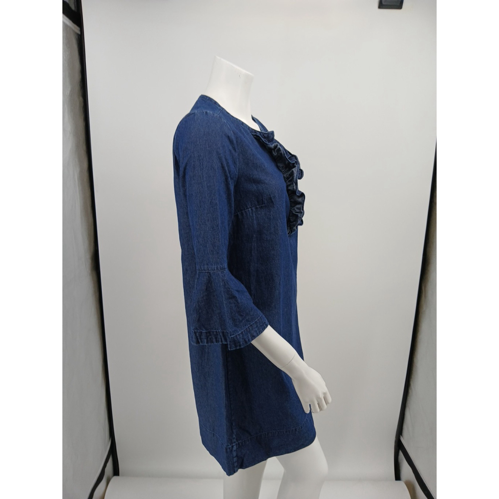 Draper James Chambray Dress Womens 6 Blue Ruffle Shift Bell Sleeve Cotton - Picture 8 of 12